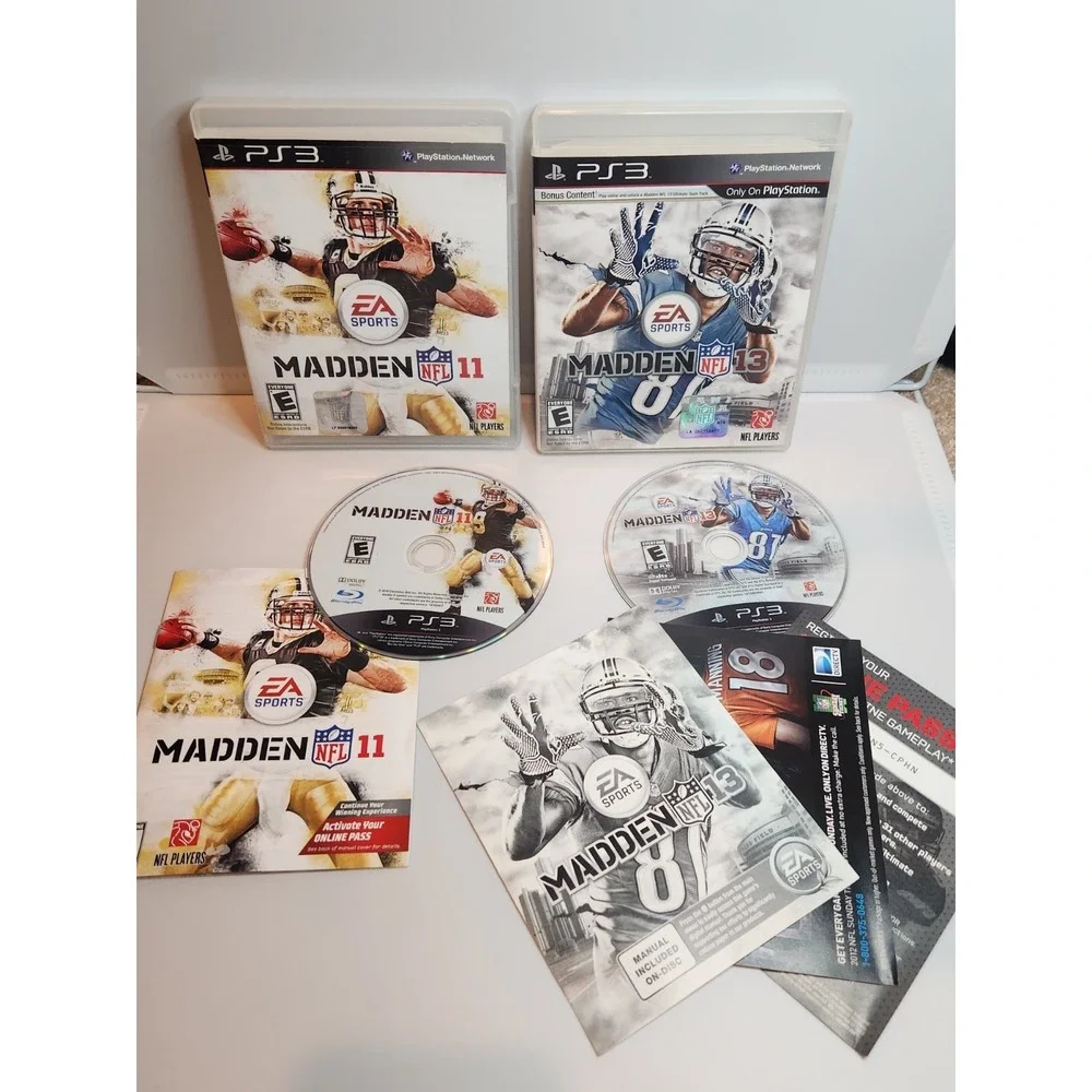 Lot Madden NFL 11 & Madden 13 PlayStation 3 PS3 - Complete w/ Manuals - Tested